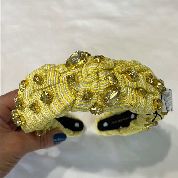 Lele Sadoughi Tweed Oversized Crystal Veronica Headband Canary Yellow Gold NWT - Picture 4 of 12